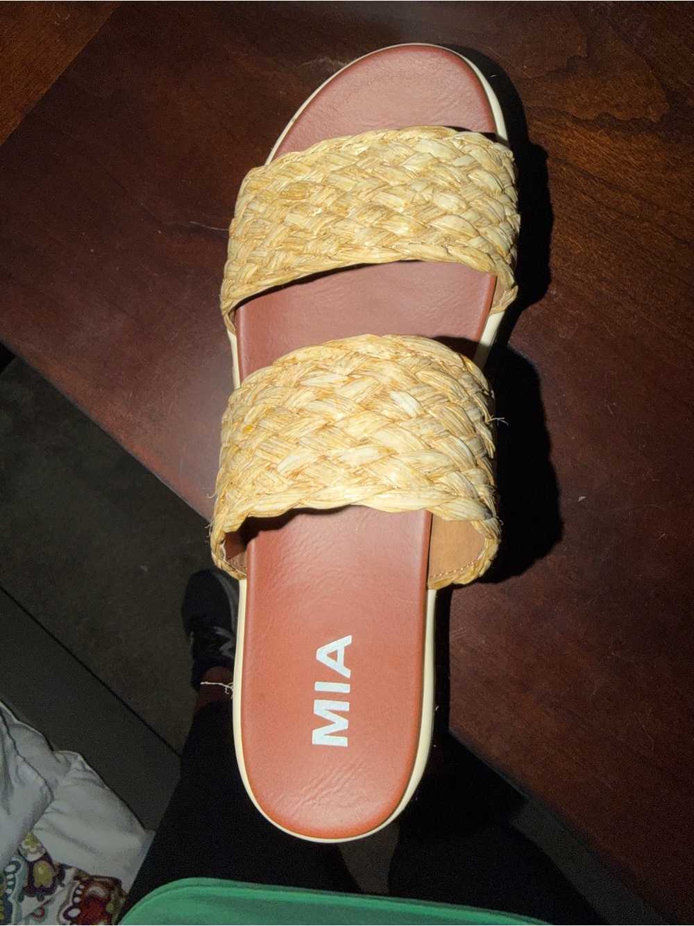 MIA Pink Footbed Slide with Woven Straw Double Straps